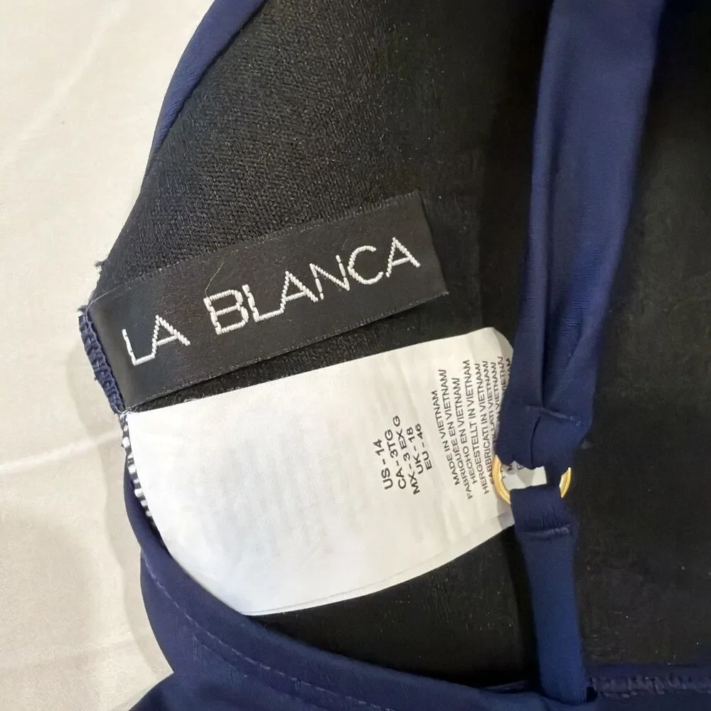La Blanca Sz 14 Island Goddess Swimsuit Blue Navy Cross Front Keyhole One Piece